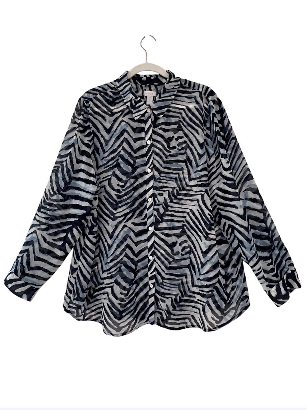 Chico’s Zebra Print Sheer Button-Front Blouse 3/3X - Picture 1 of 8